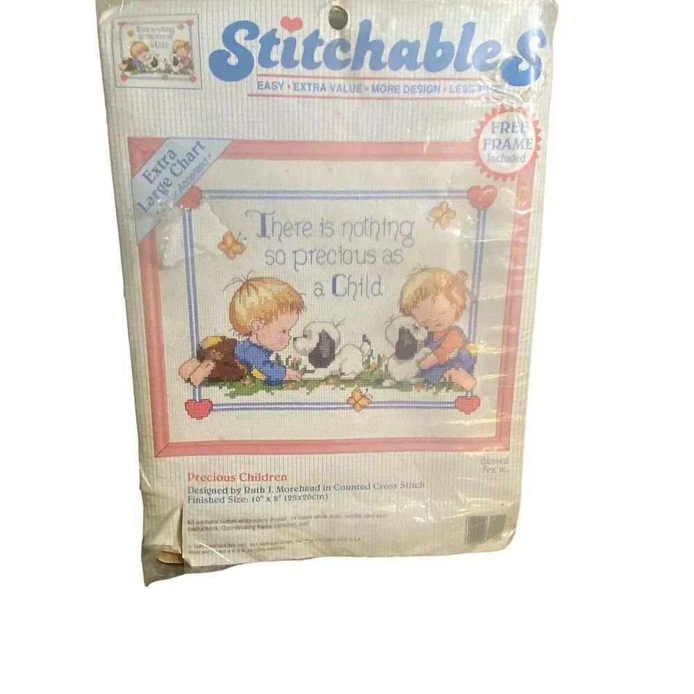 Dimensions Counted Cross Stitch Kit "Precious Children" 1992 VTG 10"X8" 72122